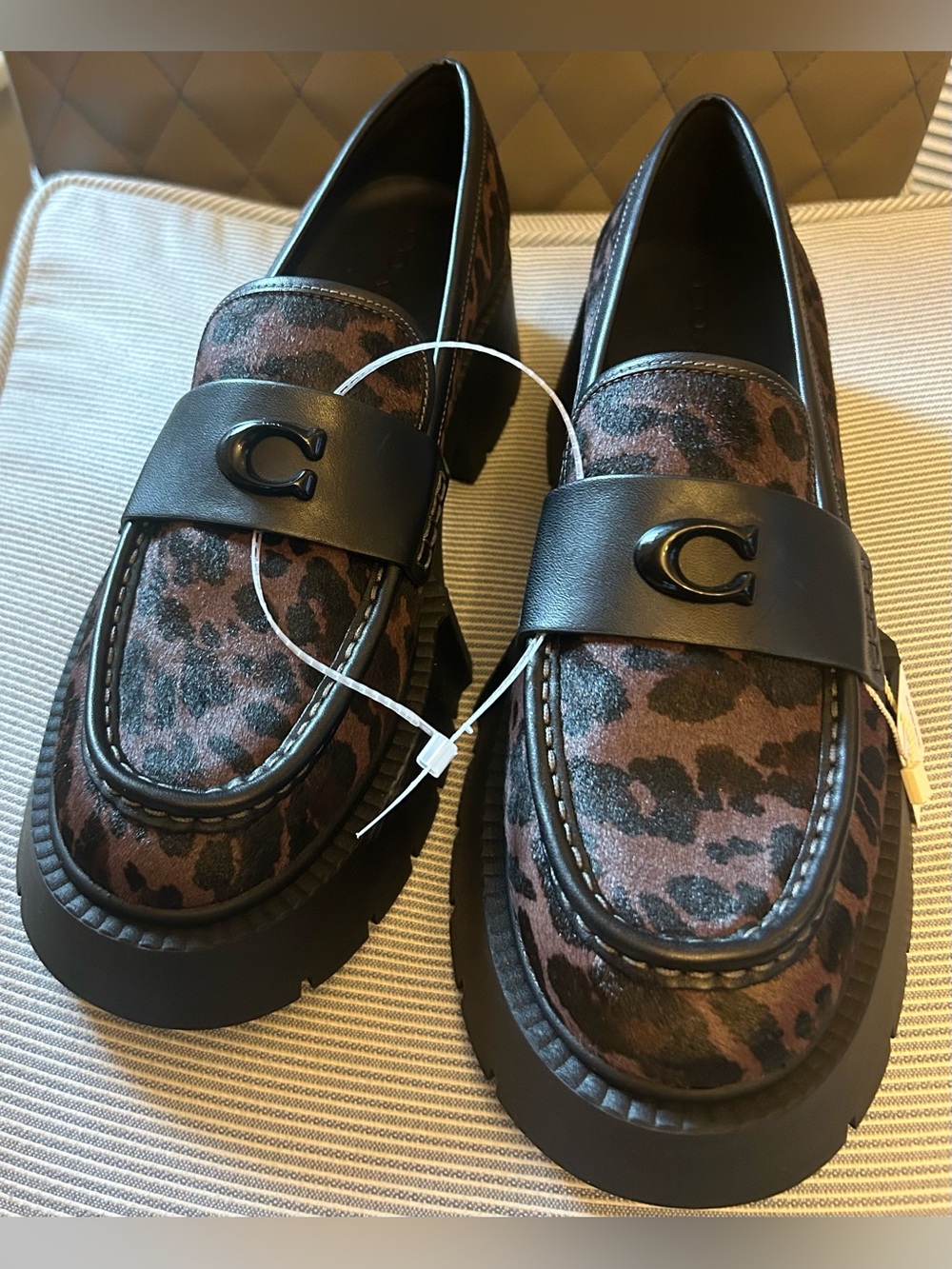 Coach Women’s Leopard Print Loafers with Black LOGO Strap